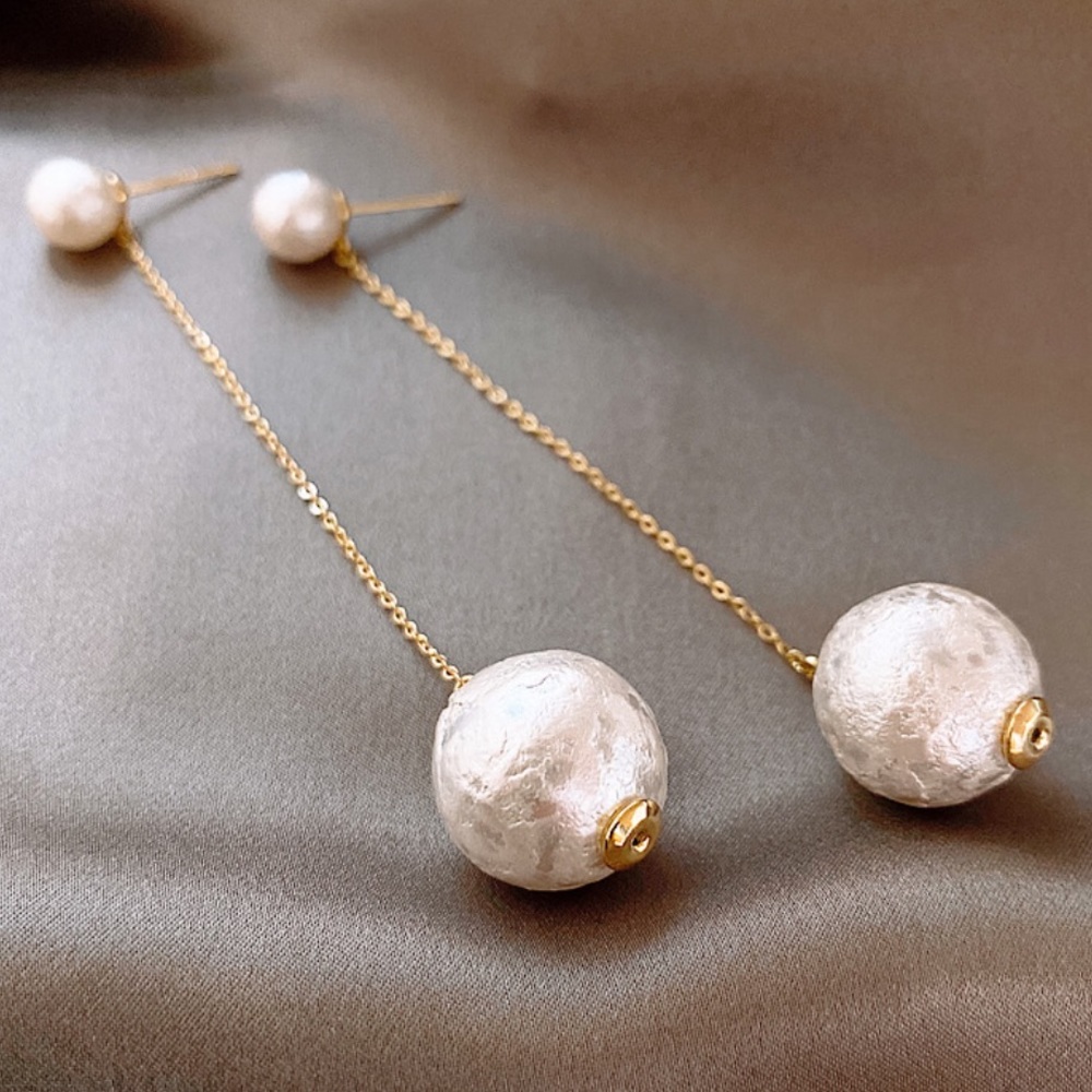 Double Sided Hanging Chain Pearl Earrings - Picture 4 of 11